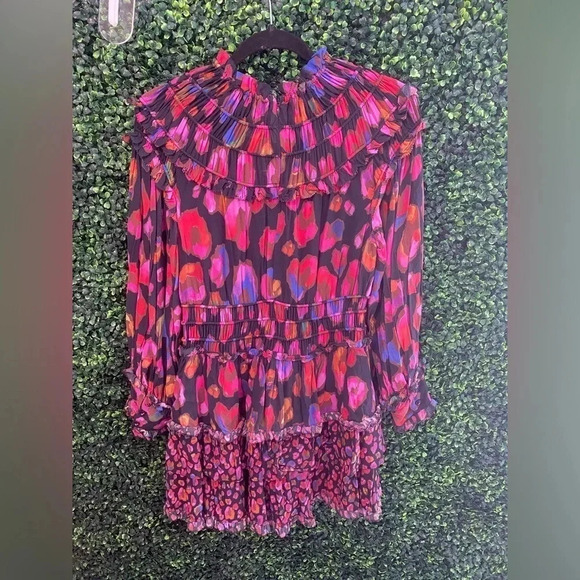 Farm Rio Anthropologie Iridescent Leopards Black Ruffled Dress - Size Small - Picture 10 of 16